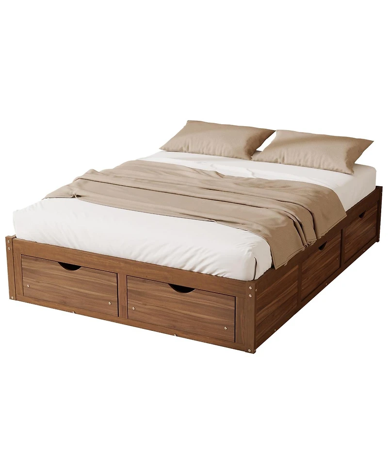 Streamdale Furniture Queen Size Wood Platform Bed with 6 Storage Drawers