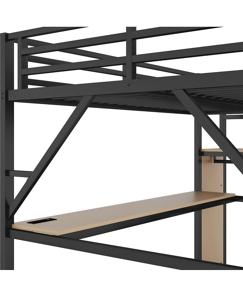 Streamdale Furniture Queen Loft Bed with Desk, Charging Station, Stairs, and Light