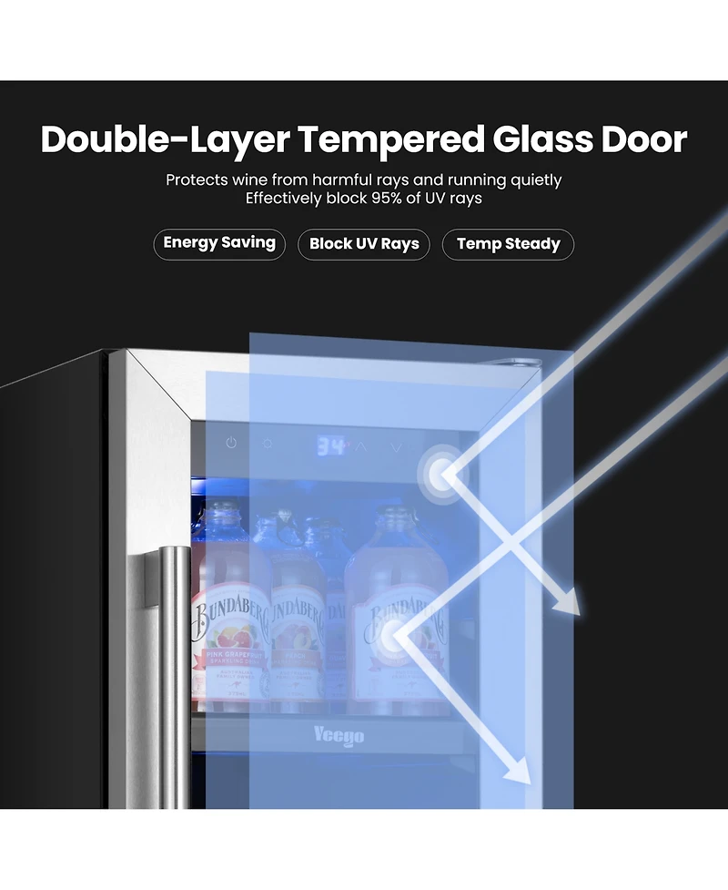 Yeego 12 Inch Beverage Refrigerator Hold 60-80 Cans,Soda,Beer,Drink Mini Fridge 34degree(s)F-54degree(s)F Drink Cooler Home,Bar Freestanding/Built-in