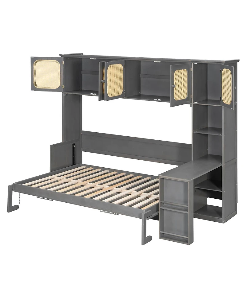 Streamdale Furniture Murphy Bed with Desk and Rattan Cabinets
