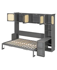 Streamdale Furniture Murphy Bed with Desk and Rattan Cabinets
