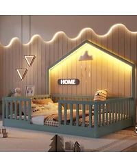 Streamdale Furniture Wooden Floor Bed with High Rails and Light for Kids
