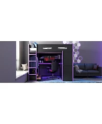 Streamdale Furniture Full Wood Loft Bed with Desk, Wardrobe, Storage, and Rgb Light