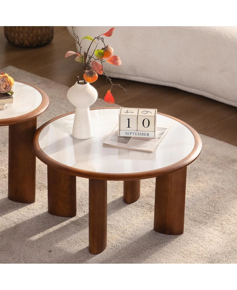 Streamdale Furniture 17.72" Round Sintered Stone Coffee Table with Wood Rim