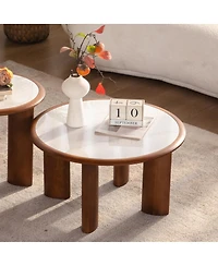 Streamdale Furniture 17.72" Round Sintered Stone Coffee Table with Wood Rim