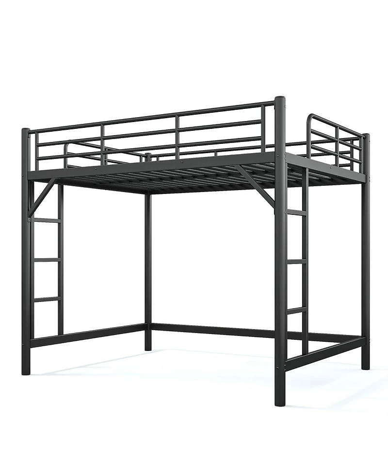 Streamdale Furniture Queen Size Metal Loft Bed with Ladder and Guardrails