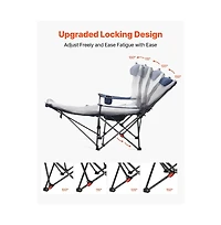 Slickblue Portable Reclining Camping Chair with Cushion, Adjustable Folding Beach Chair with Footrest