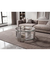 Streamdale Furniture 201 Stainless Steel Double-Layer Tempered Glass Round Coffee Table