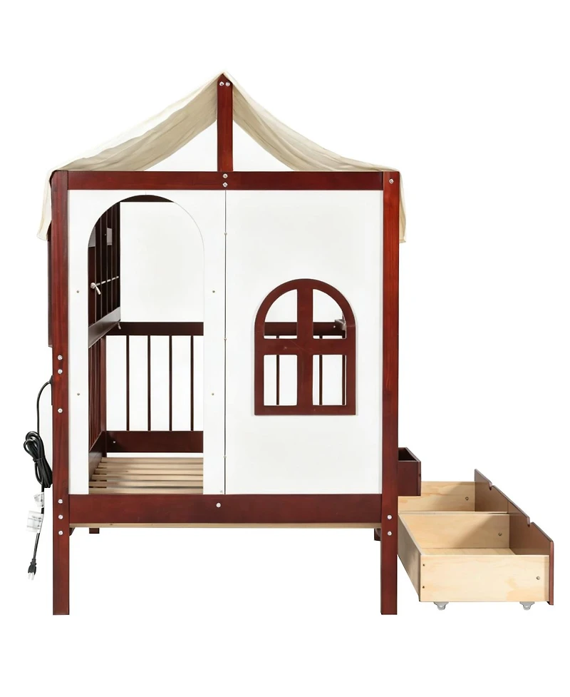 Streamdale Furniture Twin House Bed with Drawers, Led Bookshelf