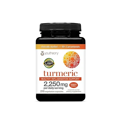 Youtheory Turmeric Extra Strength, 210 Vegetarian Capsules 70 Day Supply, Supplement for Muscle and Brain Health