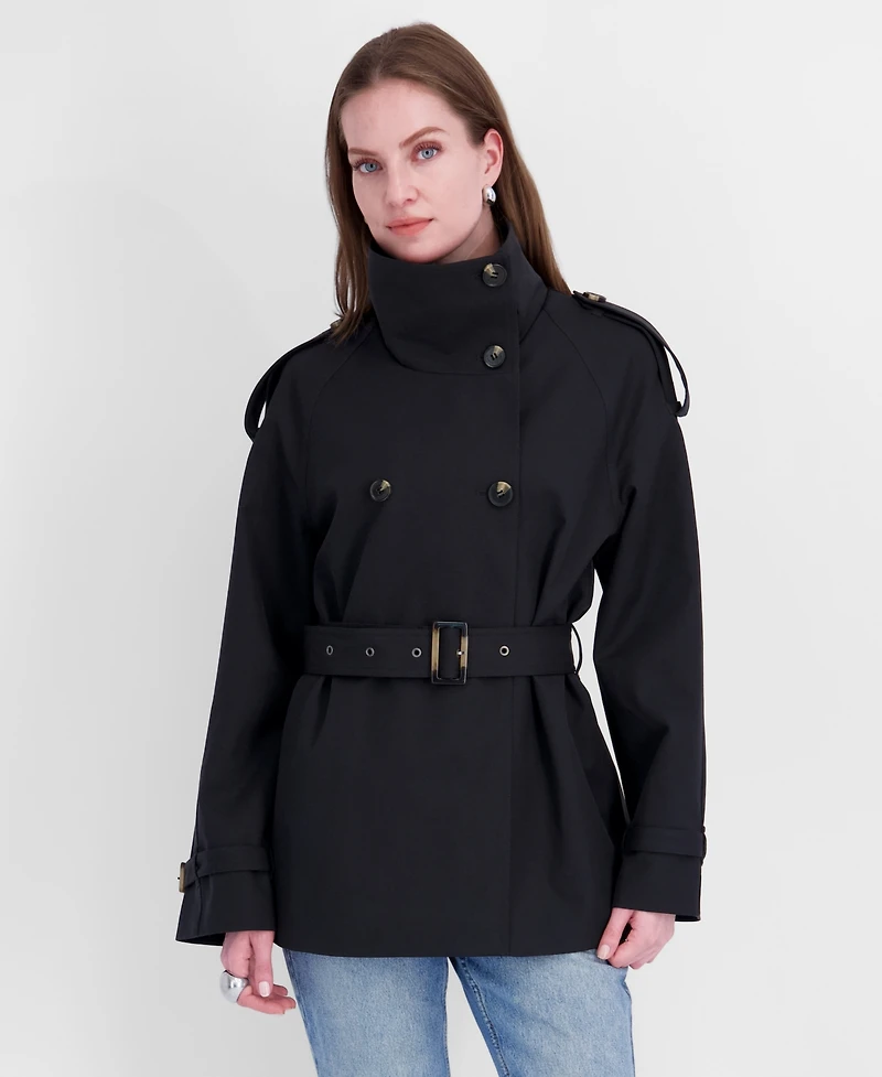 Tahari Women's Funnel-Neck Belted Trench Coat