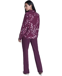 Calvin Klein Women's Floral-Print Ruffled-Front Long-Sleeve Blouse