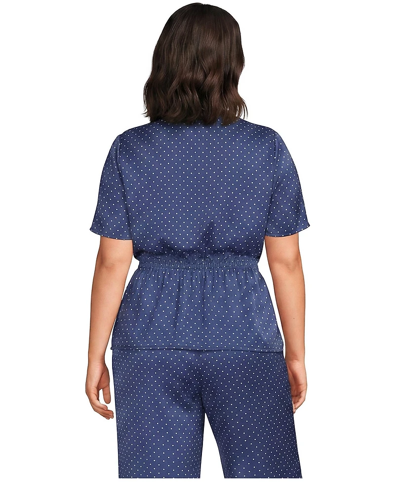 Lands' End Plus Short-Sleeve Peplum V-Neck Blouse