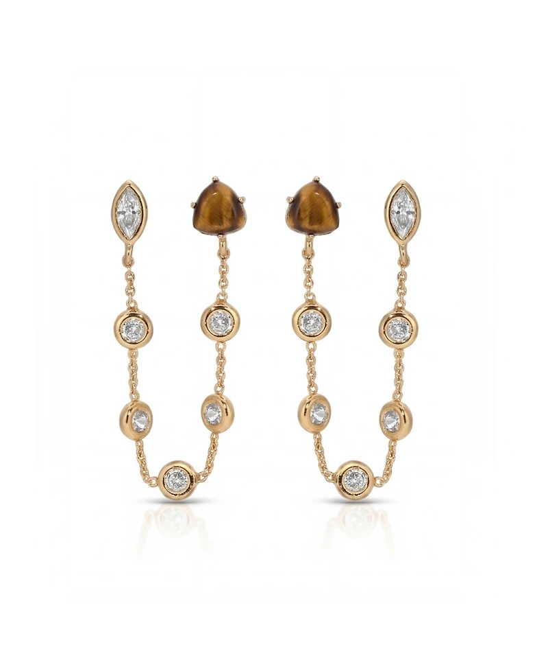 Ettika 18k Gold-Plated Double Piercing Tiger's Eye Earrings