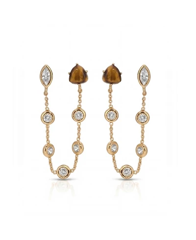 Ettika 18k Gold-Plated Double Piercing Tiger's Eye Earrings