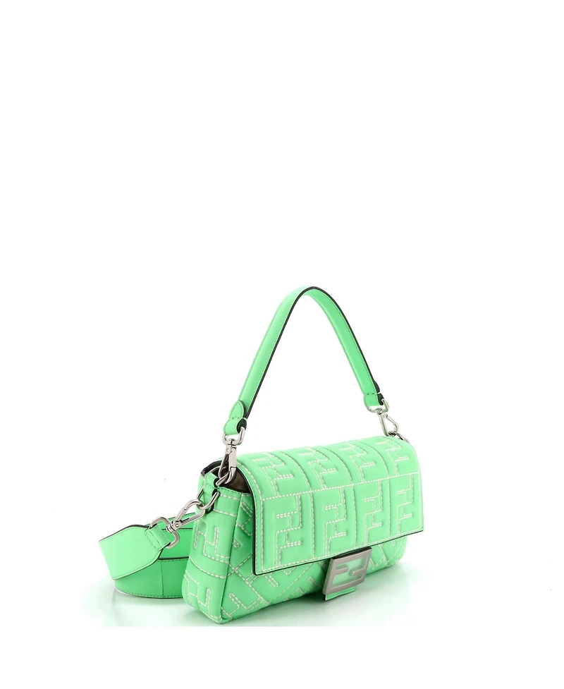 Pre-Owned Fendi Medium Baguette Nm Bag Zucca Embossed Leather