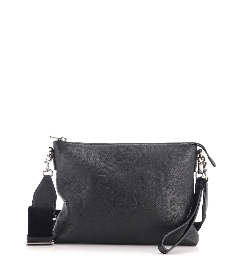 Pre-Owned Gucci Medium Zip Messenger Bag Jumbo Gg Embossed Leather