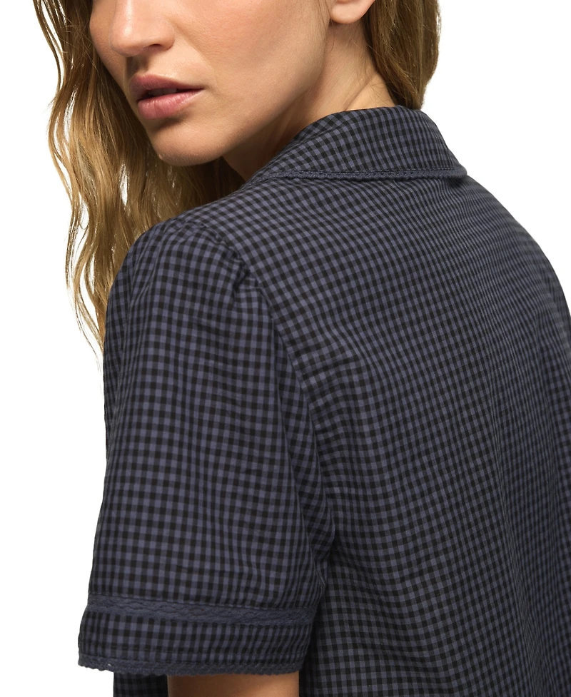Lucky Brand Women's Gingham Peter Pan Collar Short-Sleeve Blouse