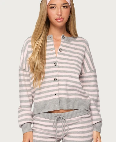 Edikted Women's Abra Striped Crewneck Crop Cardigan