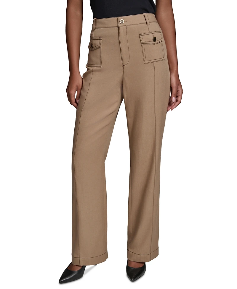 Karl Lagerfeld Paris Women's Front Pockets Mid-Rise Straight Long Pants