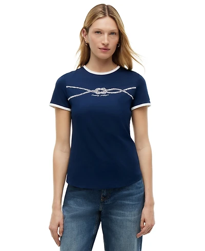 Tommy Hilfiger Women's Crewneck Ringer Trim Cotton T-Shirt