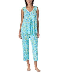 Ellen Tracy Women's Short-Sleeve Top & Cropped Pants Jersey, 2-Piece Pajama Set