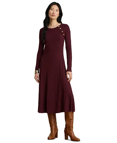 Lauren Ralph Women's Rib-Knit Midi Crewneck Dress