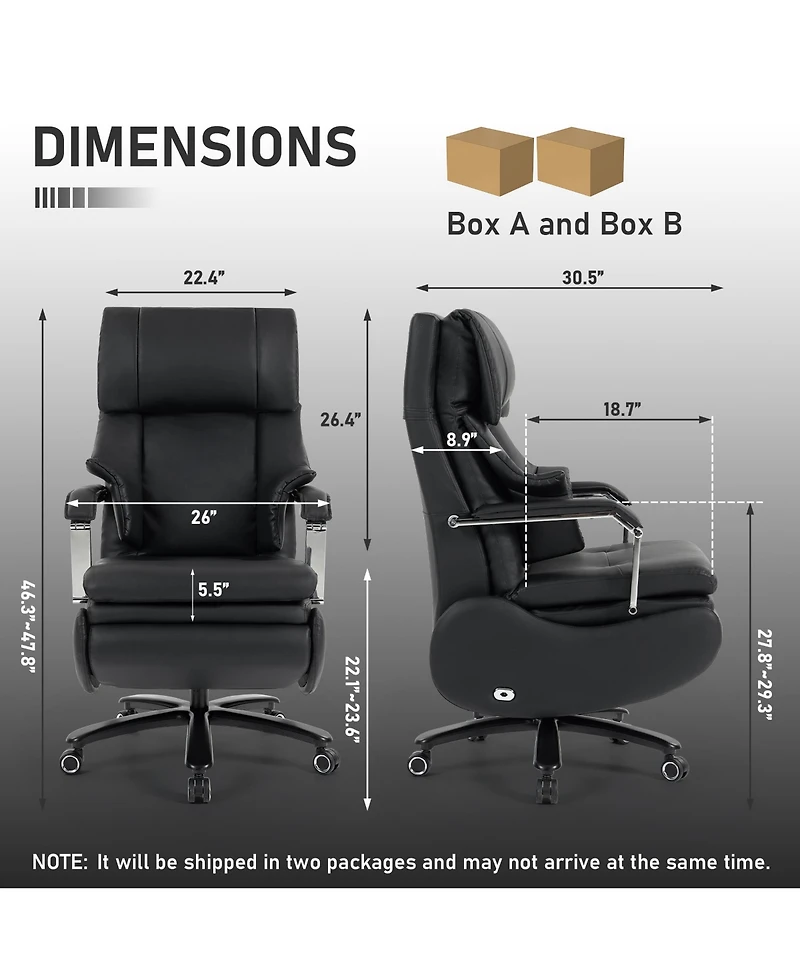 Dyhome 600 lbs Big and Tall Executive Office Chair with Footrest, 3D Kneading Massage Power Recliner Chairs with Premium Leather