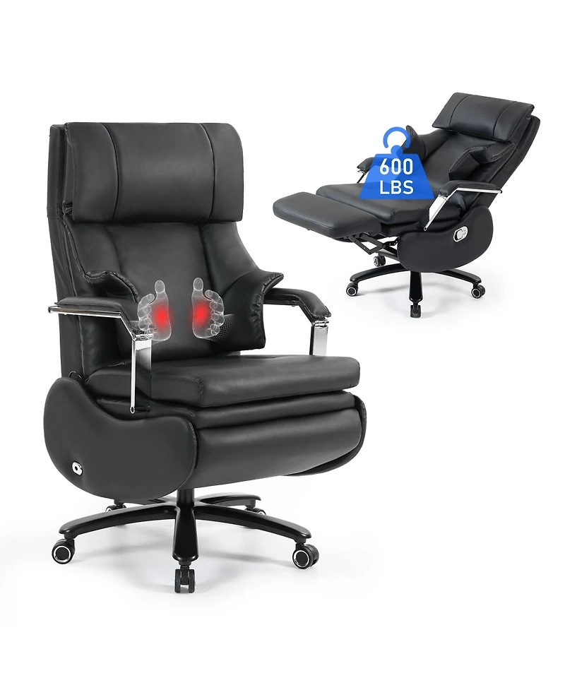Dyhome 600 lbs Big and Tall Executive Office Chair with Footrest, 3D Kneading Massage Power Recliner Chairs with Premium Leather
