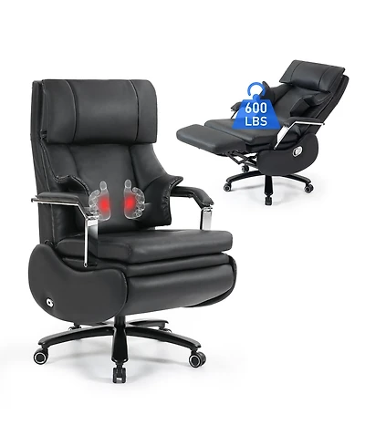 Dyhome 600 lbs Big and Tall Executive Office Chair with Footrest, 3D Kneading Massage Power Recliner Chairs with Premium Leather