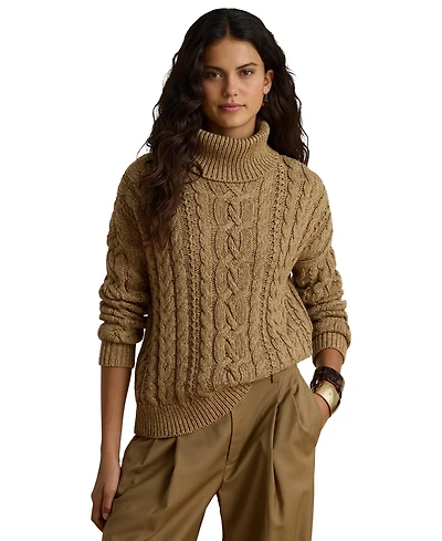 Lauren Ralph Lauren Women's Marled Cable-Knit Long-Sleeve Turtleneck Sweater