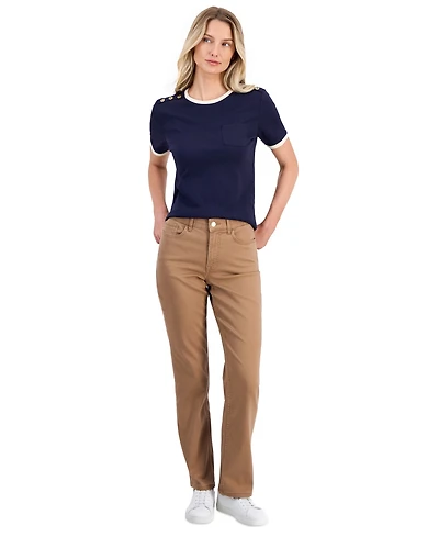 Nautica Women's Bay Sateen Straight Mid-Rise Pants