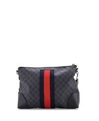 Pre-Owned Gucci Medium Web Zip Flat Messenger Gg Coated Canvas