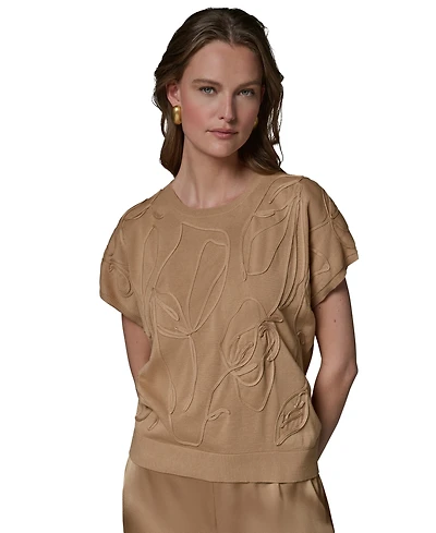 Donna Karan New York Women's Short-Sleeve Crewneck Cotton Sweater