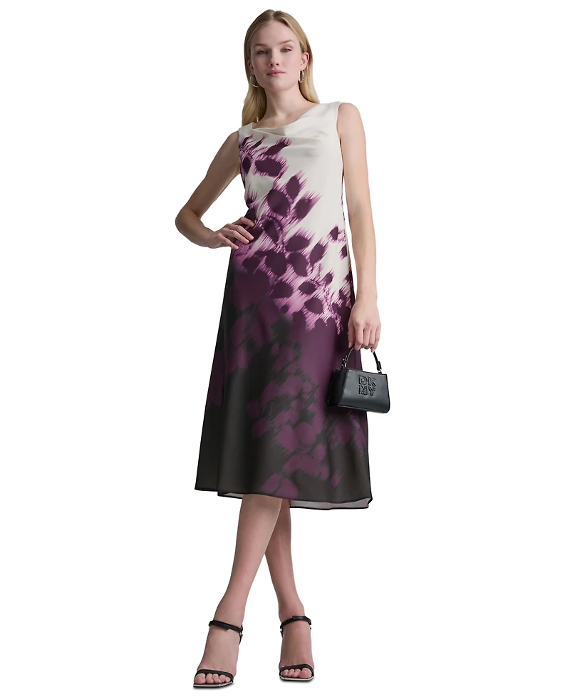 Dkny Women's Printed Sleeveless Cowl Neck Midi Dress