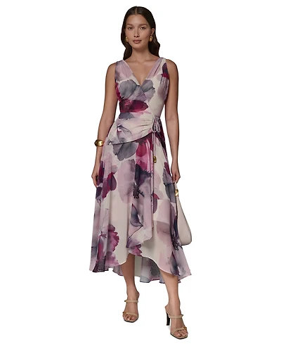 Donna Karan New York Petite Printed V-Neck High-Low Dress