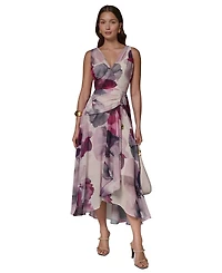 Donna Karan New York Petite Printed V-Neck High-Low Dress