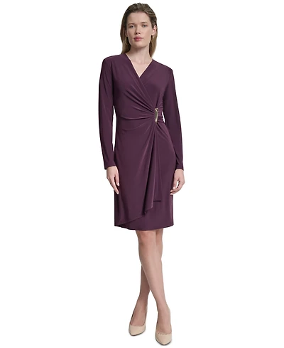 Dkny Women's V-Neck Faux Wrap Dress