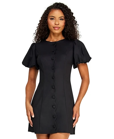 Alex & Sophia Juniors' Crewneck Scallop Button-Front Detail Mini Dress