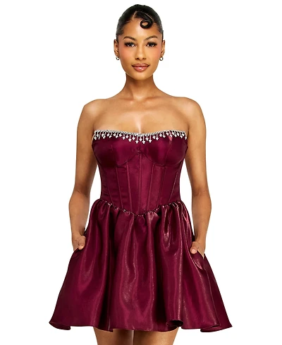 Alex & Sophia Juniors' Strapless Corset Bodice Mikado Dress