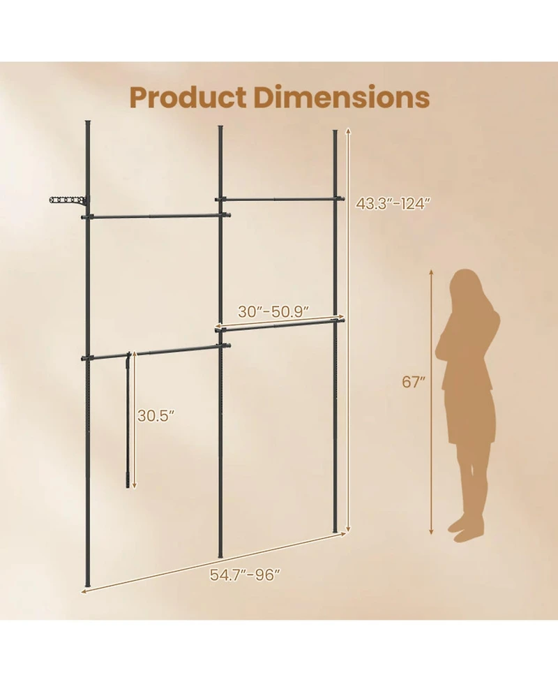 Sugift Adjustable Floor to Ceiling Clothes Rack with 4 Hanging Rods