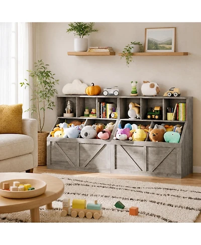 homfan Set of 2 Kids Bookshelf and Toy Storage Organizer, 35.4" Engineered Wood with 3 Cube Shelves Bins, for Playroom Bedroom Nursery