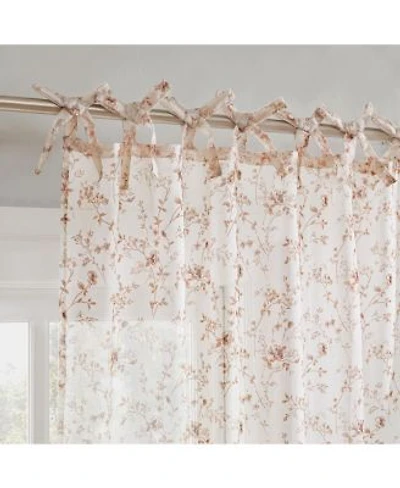 No. 918 Lioren Tonal Floral Sheer Pre-Tied Bow Tab Top Curtain Panel Pair