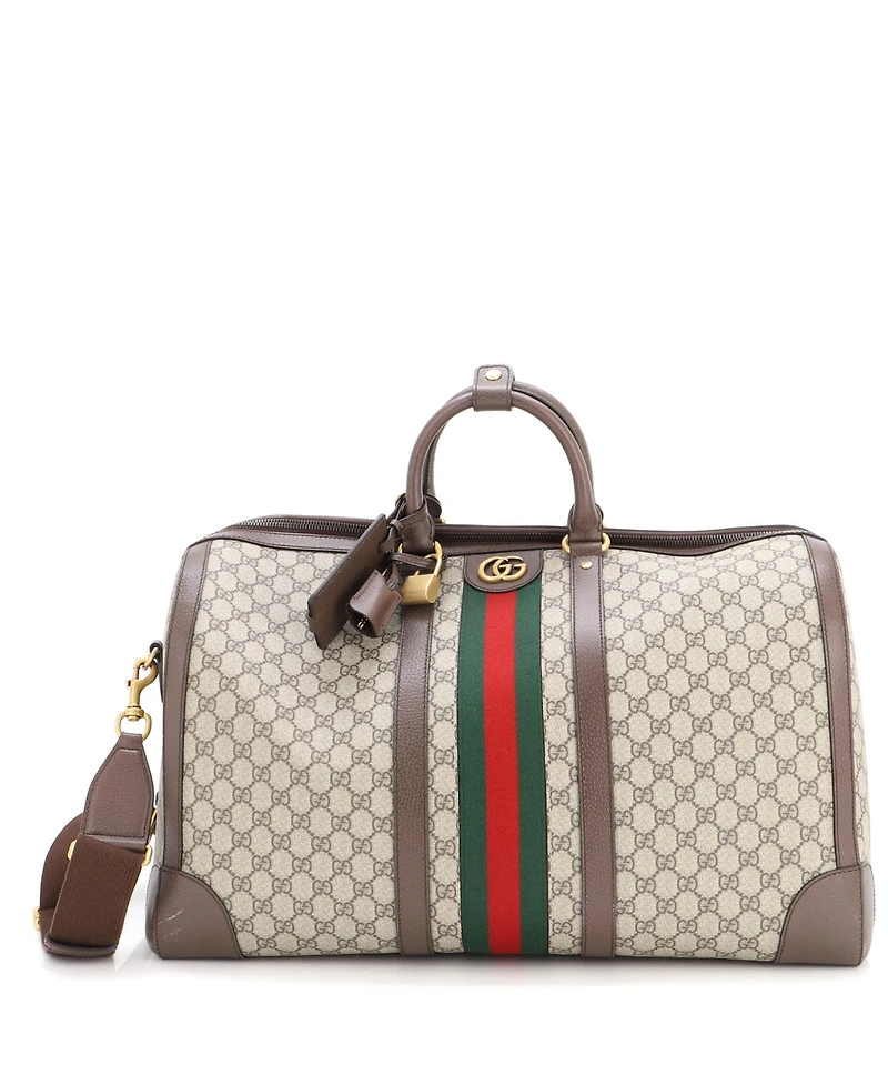 Pre-Owned Gucci Large Savoy Web Convertible Duffle Bag Gg Coated Canvas