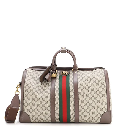 Pre-Owned Gucci Large Savoy Web Convertible Duffle Bag Gg Coated Canvas