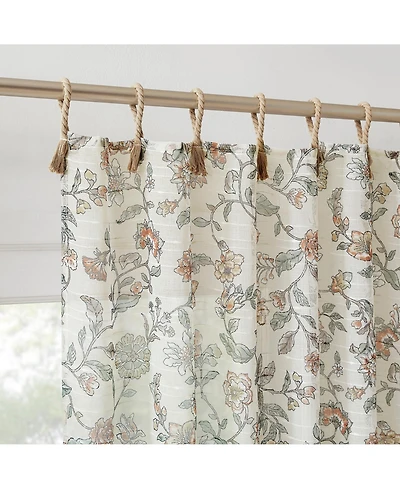 No. 918 Abigail Rope Tab Top Floral Sheer Curtain Panel Pair
