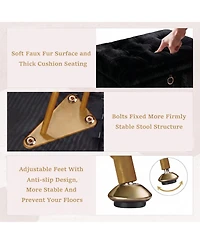 Vanity Stool Chair with Storage,Vanity Bench,Faux Fur, Modern Cute Small Footrest,Soft Ottoman,Metal Legs,Adjustable Feet, for Living Room,Bedroom