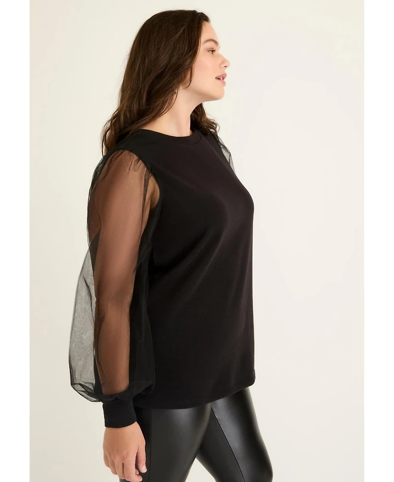 June + Vie Women's Puff-Sleeve French Terry Sweatshirt