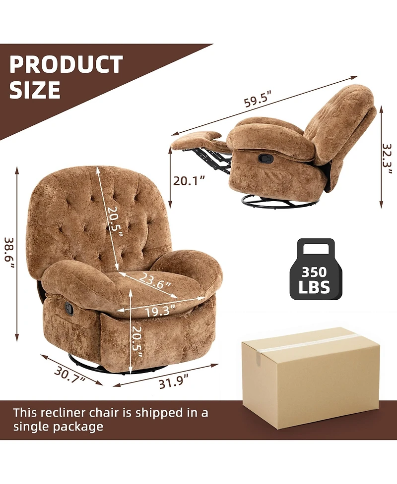 Dyhome Manual Recliner Chair with Swivel and Side Pocket, Chenille Upholstery Rocking for Living Room, Bedroom, Nursery