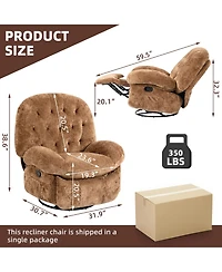 Dyhome Manual Recliner Chair with Swivel and Side Pocket, Chenille Upholstery Rocking for Living Room, Bedroom, Nursery